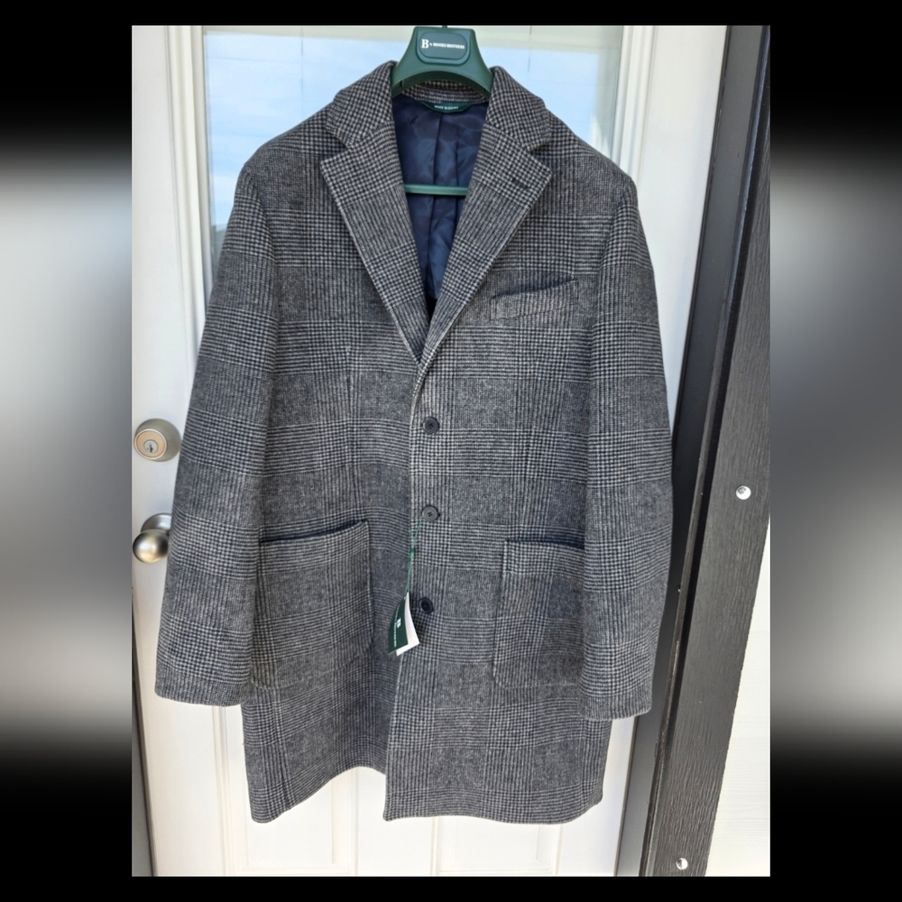 $495 B by Brooks Brothers Men's Plaid Wool Double-Face Overcoat Jacket Size 42R - Picture 3 of 12